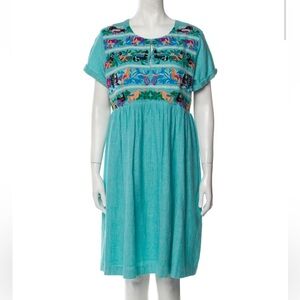 Roller Rabbit Turquoise Dress with Multicolor Embroidery